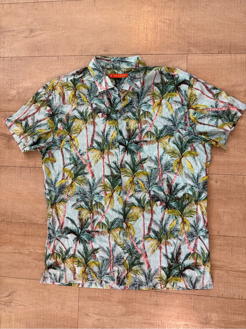 Tori Richard Shirt M Green Palms Cotton Lawn Hawaiian Short Sleeve Button Front